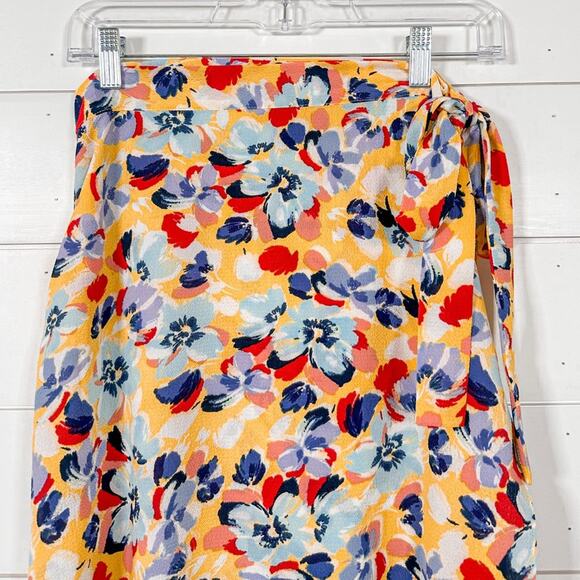 BCBGeneration Yellow Red Blue Floral Ruffle Sarong Wrap Midi Skirt, EUC, Size XS - Picture 5 of 12